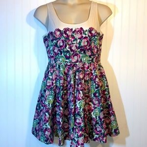 Lc Lauren Conrad floral print dress fit n flare 16